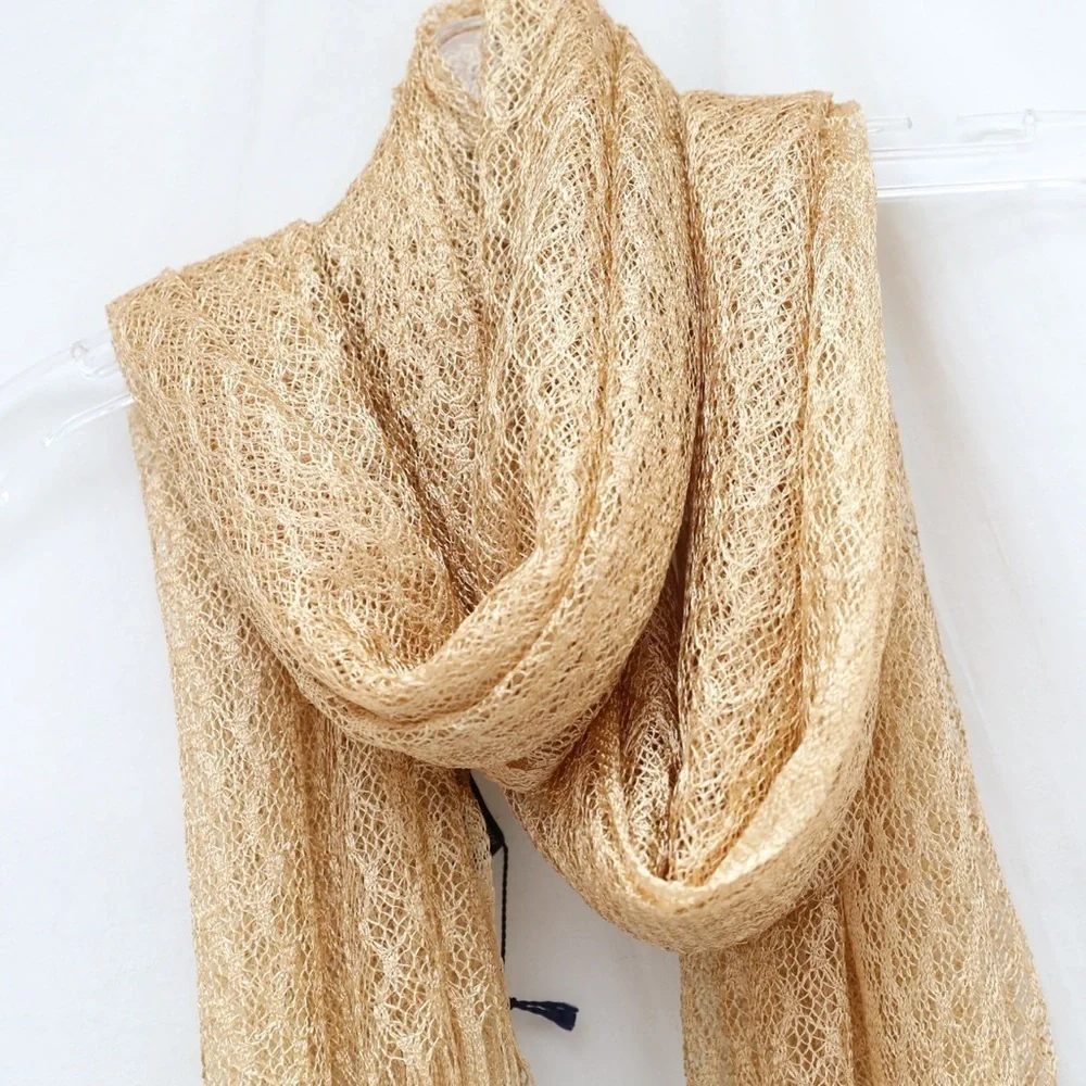 NWT Manifattura Almar scarf Made in Italy golden knit crochet metallic thread - Picture 5 of 7
